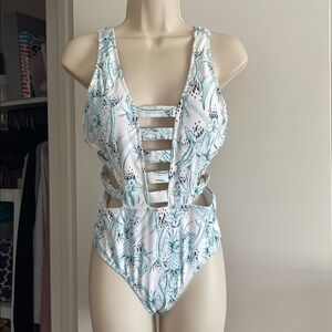 ✨Tinibikini Swimsuit “Hawaiian theme” V-plunge strappy cut-out one piece - NWT✨